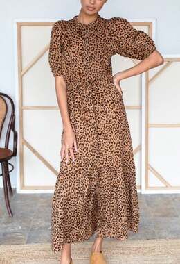 Emerson Fry Leopard Print Midi Dress in Tan and Black